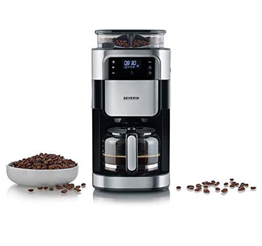 SEVERIN Kaffeemaschine mit Mahlwerk, Kaffeeautomat mit Glaskanne und Timer-Funktion, auch als Filterkaffeemaschine, für bis zu 10 Tassen Kaffee, 1000 Watt, schwarz/ Edelstahl, KA 4813 im Sale